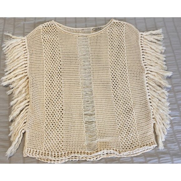 Lucky Brand Women's Poncho Frill Trim Size Medium Cream 100% Cotton - Picture 5 of 5
